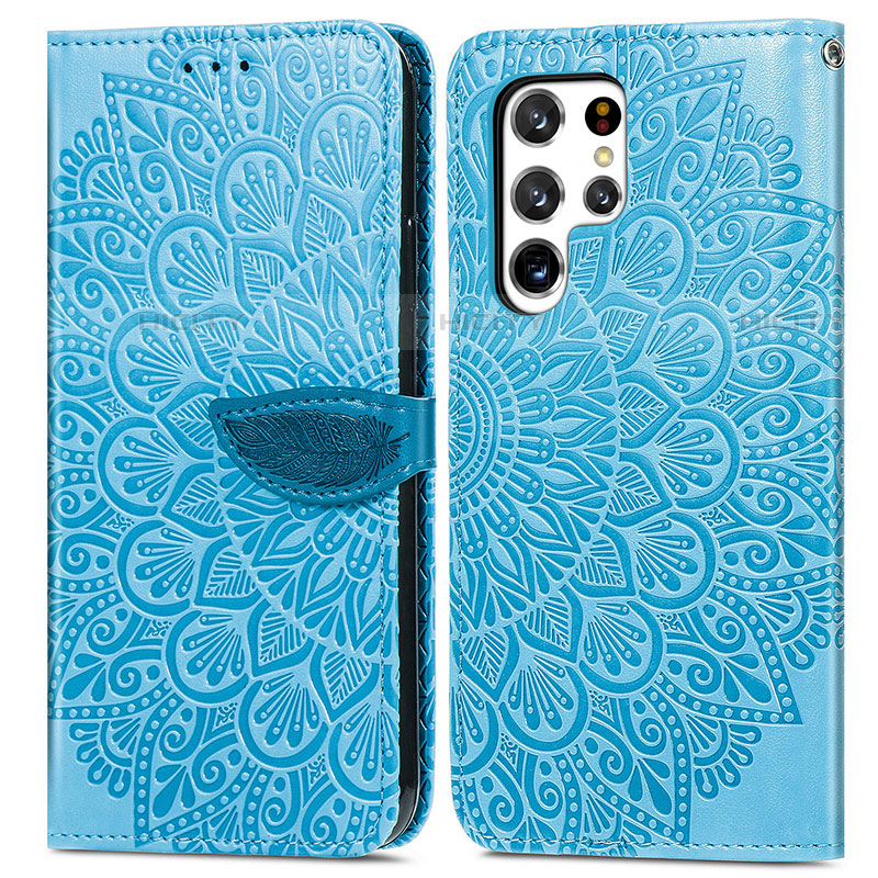 Custodia Portafoglio In Pelle Fantasia Modello Cover con Supporto S07D per Samsung Galaxy S21 Ultra 5G Blu