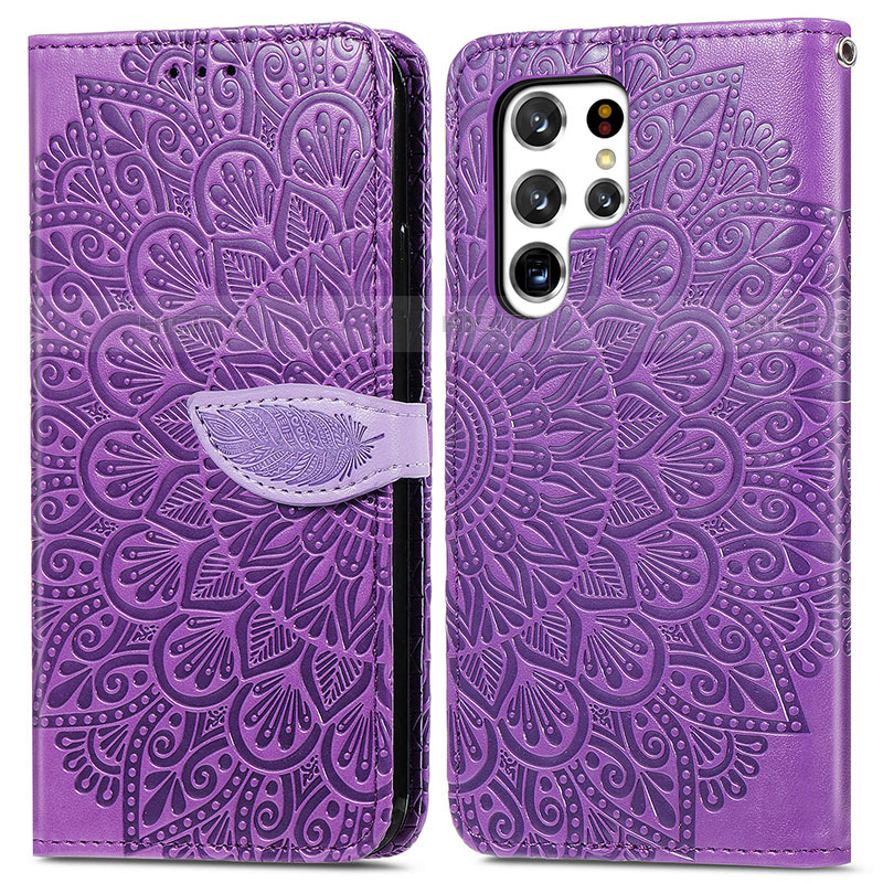 Custodia Portafoglio In Pelle Fantasia Modello Cover con Supporto S07D per Samsung Galaxy S21 Ultra 5G Viola