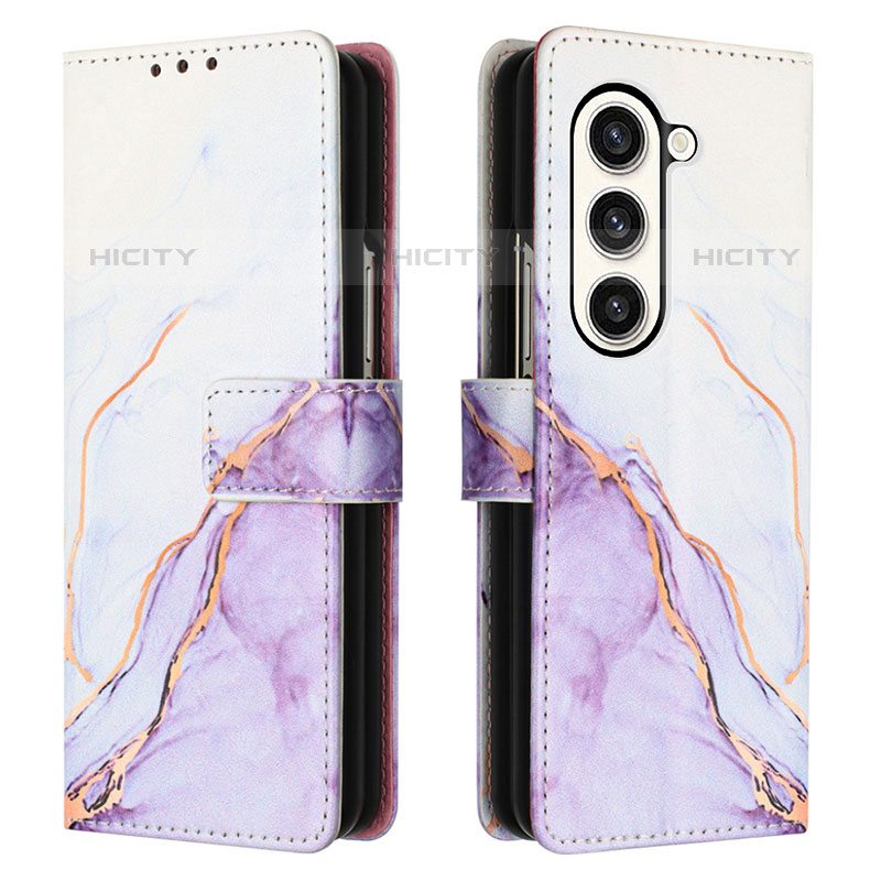 Custodia Portafoglio In Pelle Fantasia Modello Cover con Supporto Y01B per Samsung Galaxy Z Fold5 5G Viola