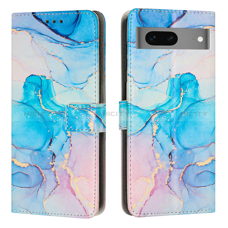 Custodia Portafoglio In Pelle Fantasia Modello Cover con Supporto Y01X per Google Pixel 7 5G Cielo Blu