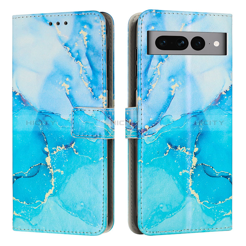 Custodia Portafoglio In Pelle Fantasia Modello Cover con Supporto Y01X per Google Pixel 7 Pro 5G Blu