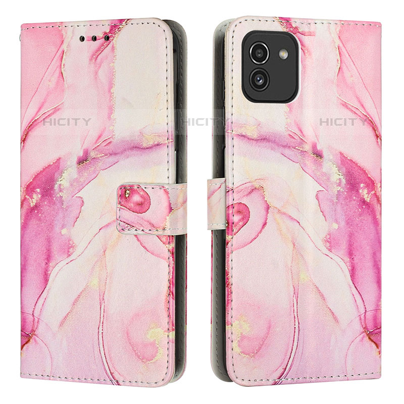 Custodia Portafoglio In Pelle Fantasia Modello Cover con Supporto Y01X per Samsung Galaxy A03 Rosa