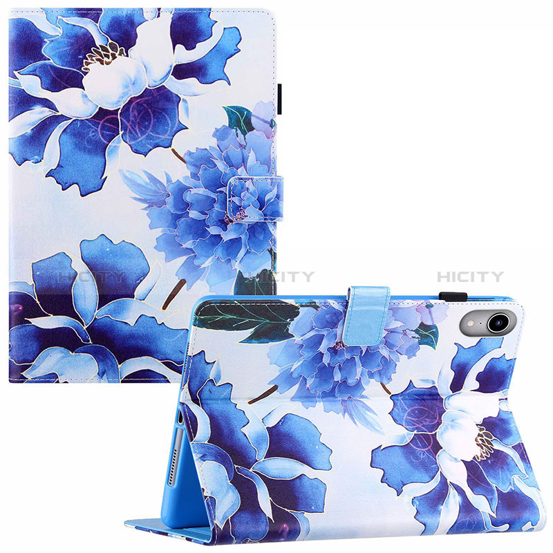 Custodia Portafoglio In Pelle Fantasia Modello Cover con Supporto Y02B per Apple iPad Mini 6 Blu