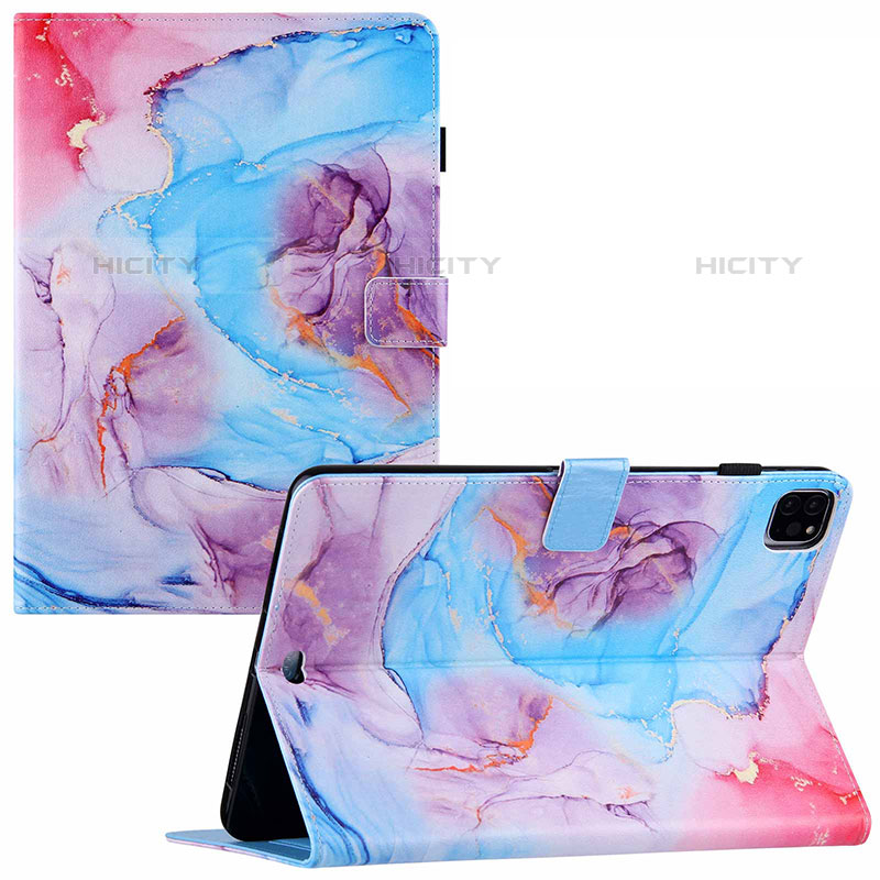 Custodia Portafoglio In Pelle Fantasia Modello Cover con Supporto Y02B per Apple iPad Pro 11 (2021) Cielo Blu