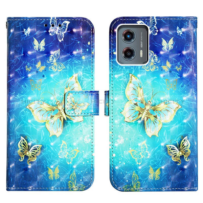 Custodia Portafoglio In Pelle Fantasia Modello Cover con Supporto Y02B per Motorola Moto G 5G (2023) Cielo Blu