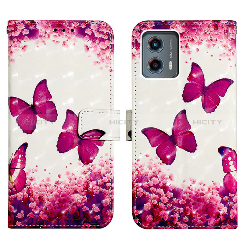 Custodia Portafoglio In Pelle Fantasia Modello Cover con Supporto Y02B per Motorola Moto G 5G (2023) Rosa Caldo