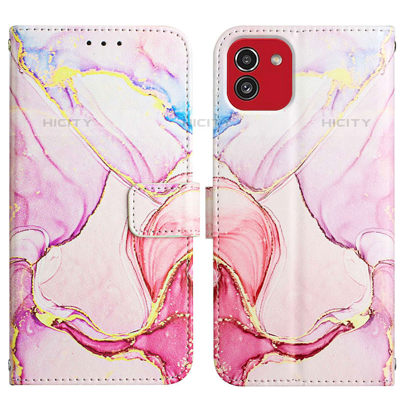 Custodia Portafoglio In Pelle Fantasia Modello Cover con Supporto Y02B per Samsung Galaxy A03 Rosa