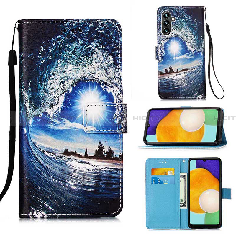 Custodia Portafoglio In Pelle Fantasia Modello Cover con Supporto Y02B per Samsung Galaxy A13 5G Blu Notte