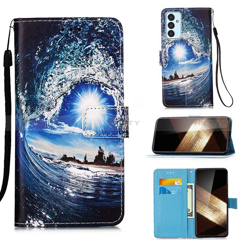 Custodia Portafoglio In Pelle Fantasia Modello Cover con Supporto Y02B per Samsung Galaxy A15 4G Blu Notte