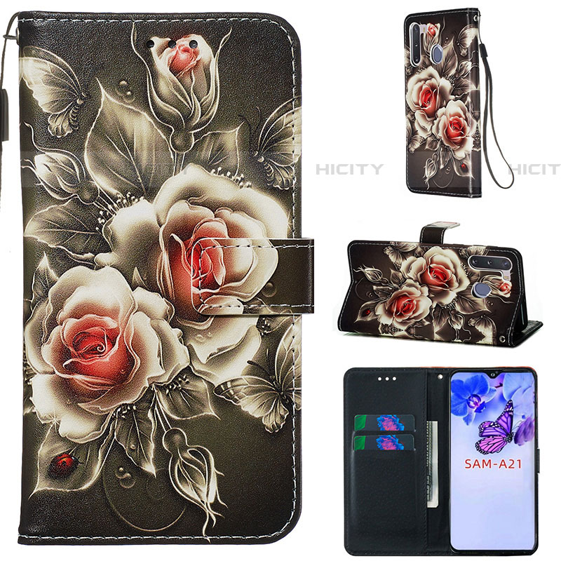 Custodia Portafoglio In Pelle Fantasia Modello Cover con Supporto Y02B per Samsung Galaxy A21 European