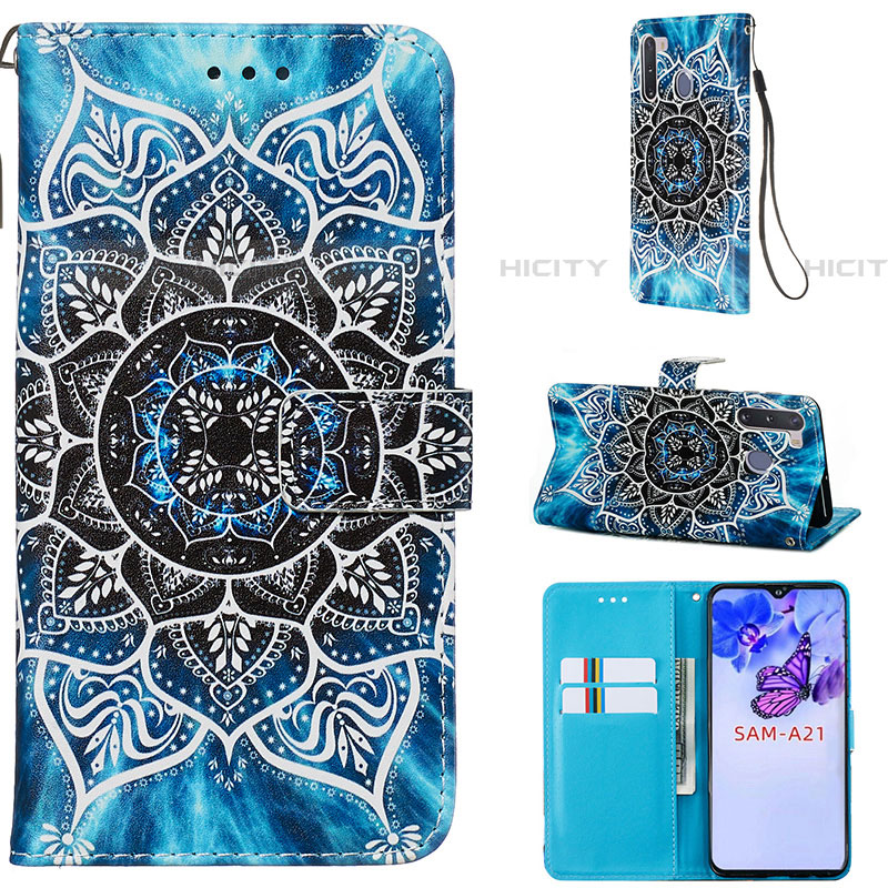 Custodia Portafoglio In Pelle Fantasia Modello Cover con Supporto Y02B per Samsung Galaxy A21 European Multicolore