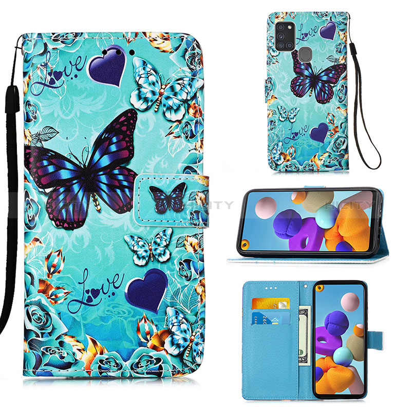 Custodia Portafoglio In Pelle Fantasia Modello Cover con Supporto Y02B per Samsung Galaxy A21s