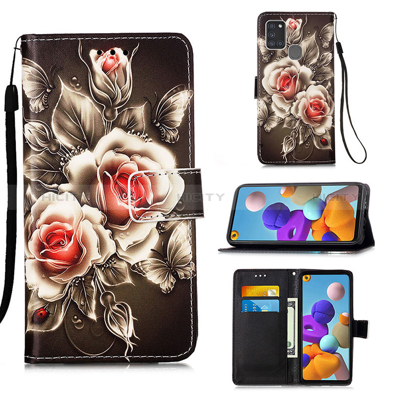 Custodia Portafoglio In Pelle Fantasia Modello Cover con Supporto Y02B per Samsung Galaxy A21s