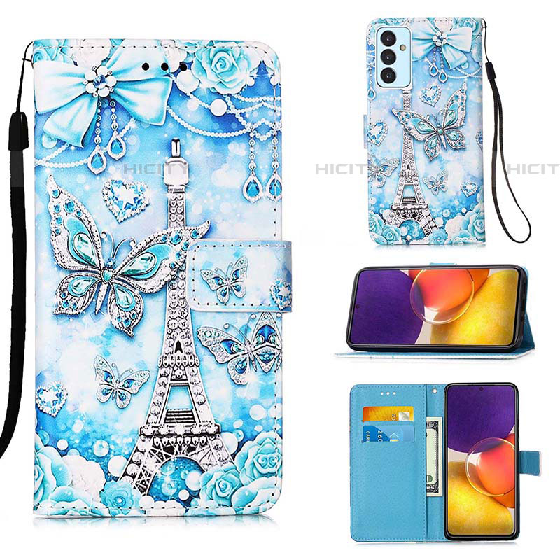 Custodia Portafoglio In Pelle Fantasia Modello Cover con Supporto Y02B per Samsung Galaxy A24 4G Azzurro