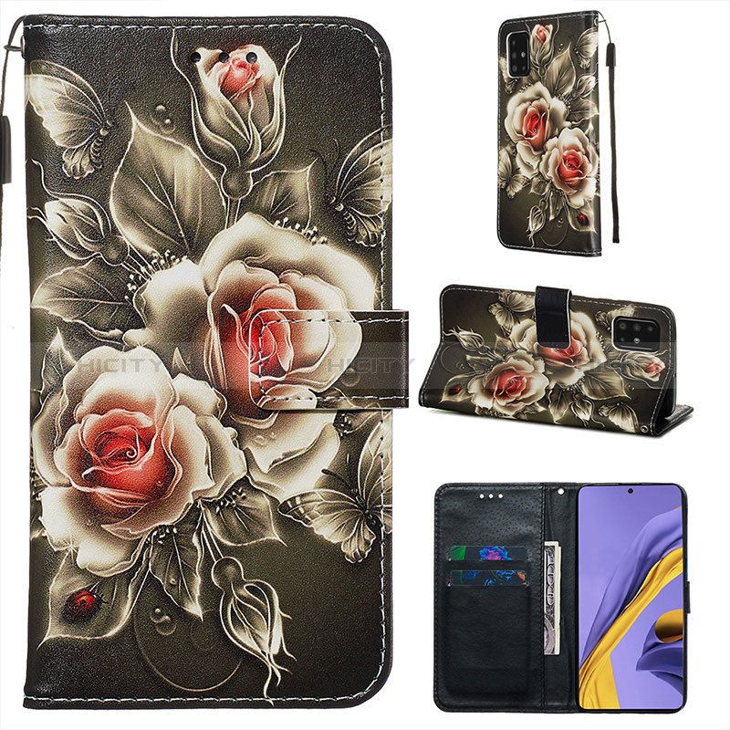 Custodia Portafoglio In Pelle Fantasia Modello Cover con Supporto Y02B per Samsung Galaxy A51 5G Nero