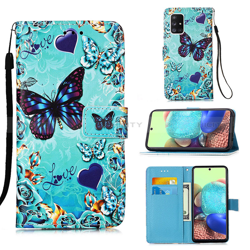 Custodia Portafoglio In Pelle Fantasia Modello Cover con Supporto Y02B per Samsung Galaxy A71 4G A715 Cielo Blu