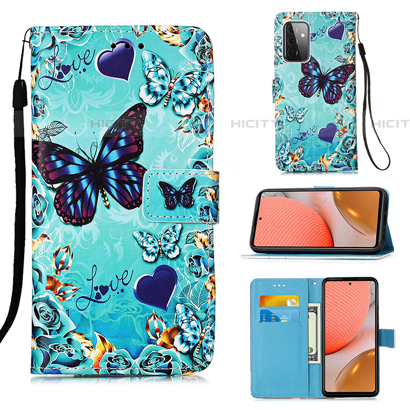 Custodia Portafoglio In Pelle Fantasia Modello Cover con Supporto Y02B per Samsung Galaxy A72 5G Cielo Blu