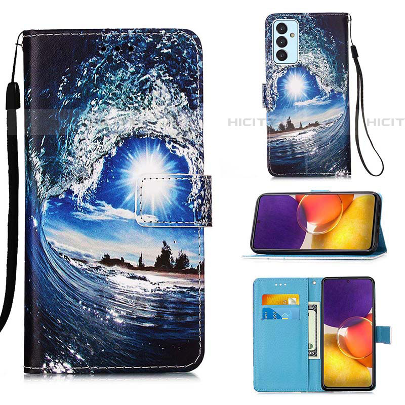 Custodia Portafoglio In Pelle Fantasia Modello Cover con Supporto Y02B per Samsung Galaxy A82 5G Blu Notte