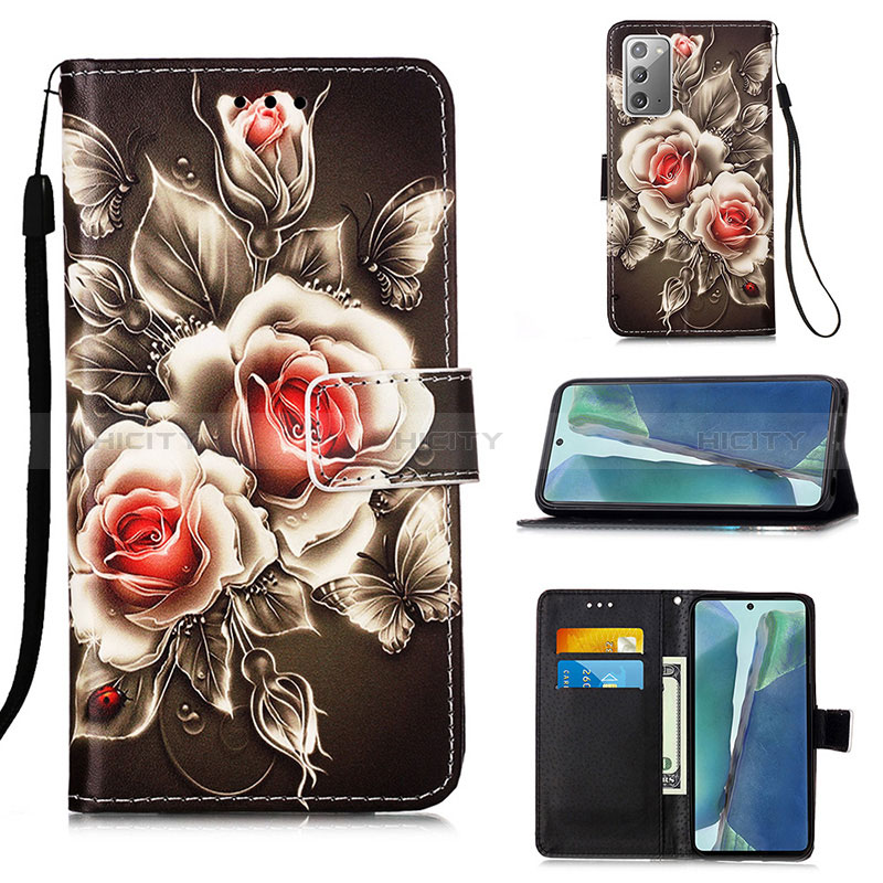 Custodia Portafoglio In Pelle Fantasia Modello Cover con Supporto Y02B per Samsung Galaxy Note 20 5G Nero