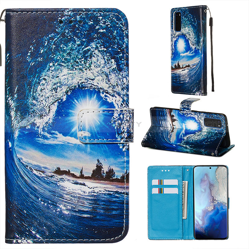 Custodia Portafoglio In Pelle Fantasia Modello Cover con Supporto Y02B per Samsung Galaxy S20 5G Blu Notte