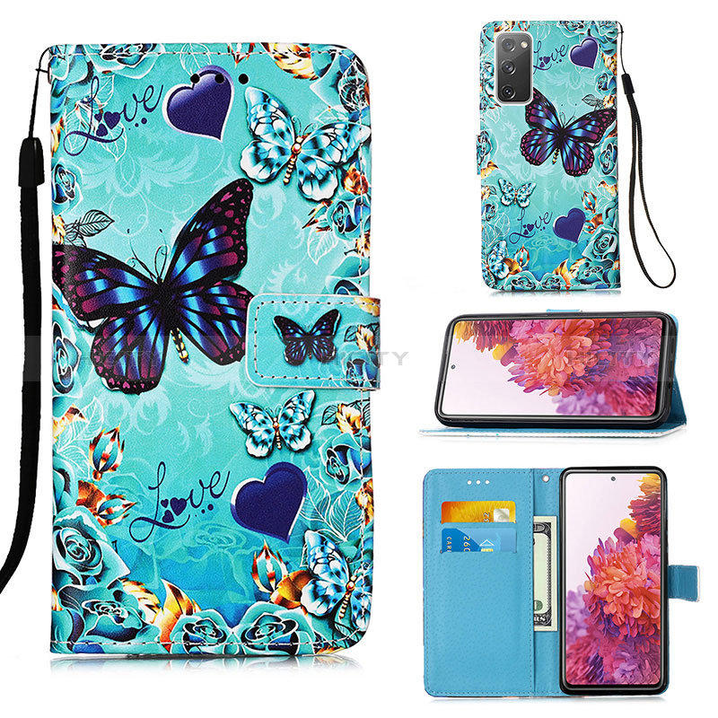 Custodia Portafoglio In Pelle Fantasia Modello Cover con Supporto Y02B per Samsung Galaxy S20 FE 4G Cielo Blu