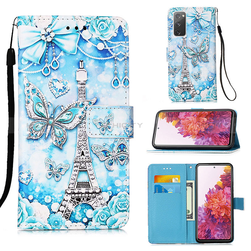 Custodia Portafoglio In Pelle Fantasia Modello Cover con Supporto Y02B per Samsung Galaxy S20 Lite 5G Azzurro