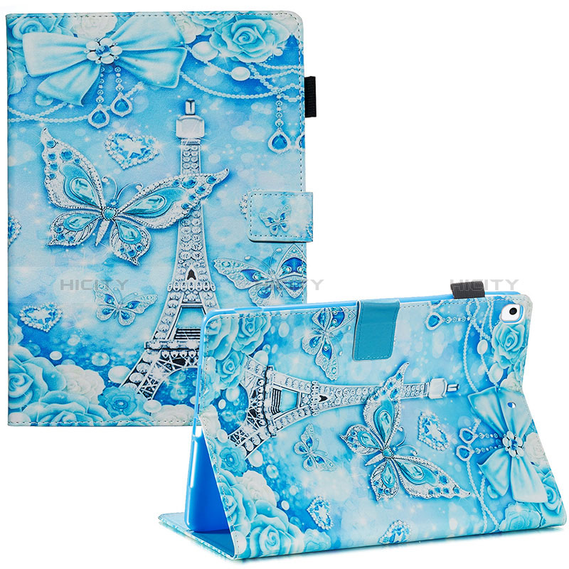 Custodia Portafoglio In Pelle Fantasia Modello Cover con Supporto Y03B per Apple iPad 10.2 (2019) Azzurro