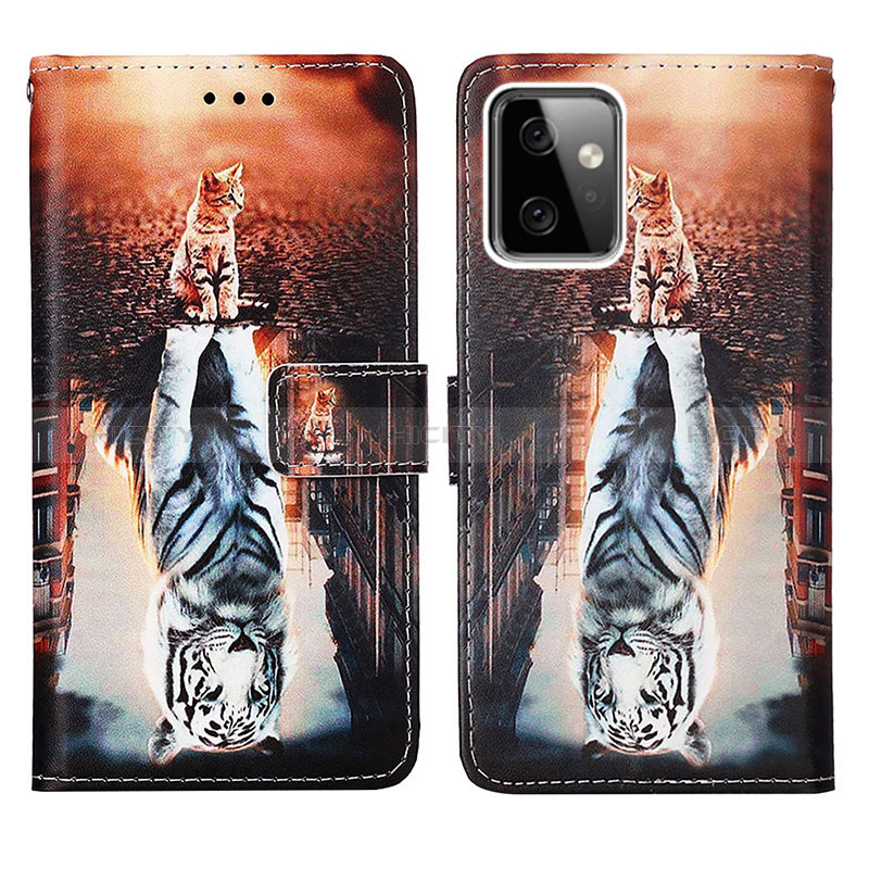 Custodia Portafoglio In Pelle Fantasia Modello Cover con Supporto Y03B per Motorola Moto G Power 5G (2023) Marrone