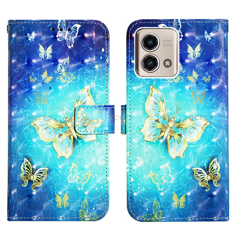 Custodia Portafoglio In Pelle Fantasia Modello Cover con Supporto Y03B per Motorola Moto G Stylus (2023) 4G Blu