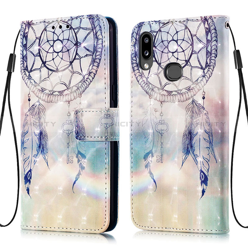 Custodia Portafoglio In Pelle Fantasia Modello Cover con Supporto Y03B per Samsung Galaxy A10s Azzurro