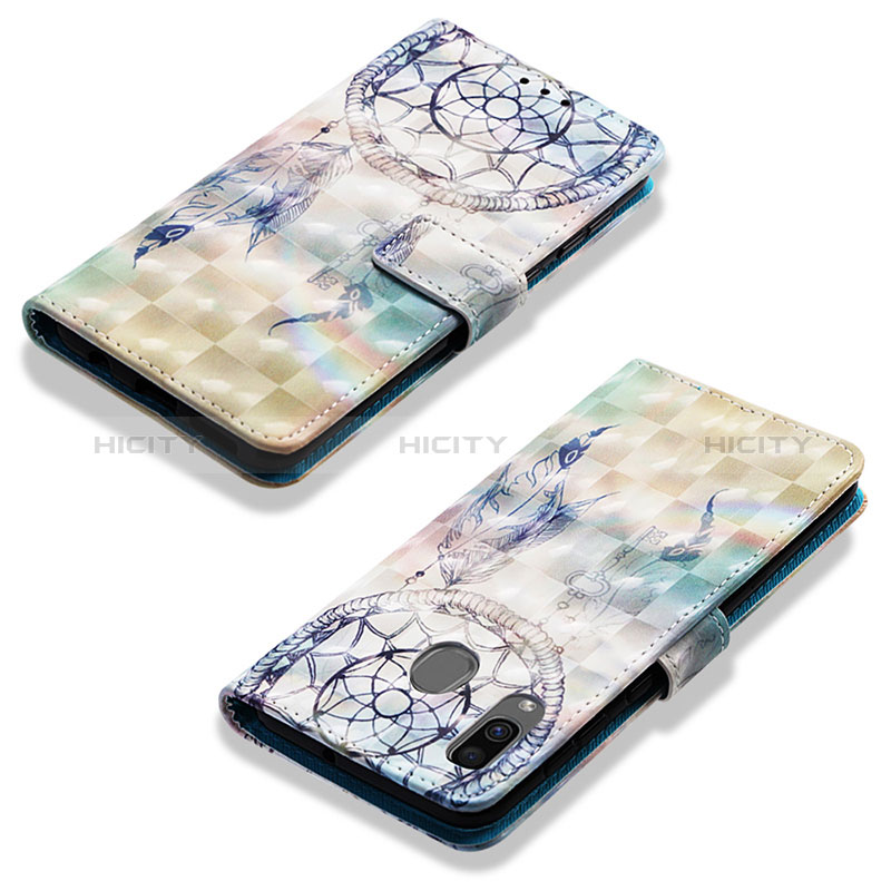 Custodia Portafoglio In Pelle Fantasia Modello Cover con Supporto Y03B per Samsung Galaxy A20 Azzurro