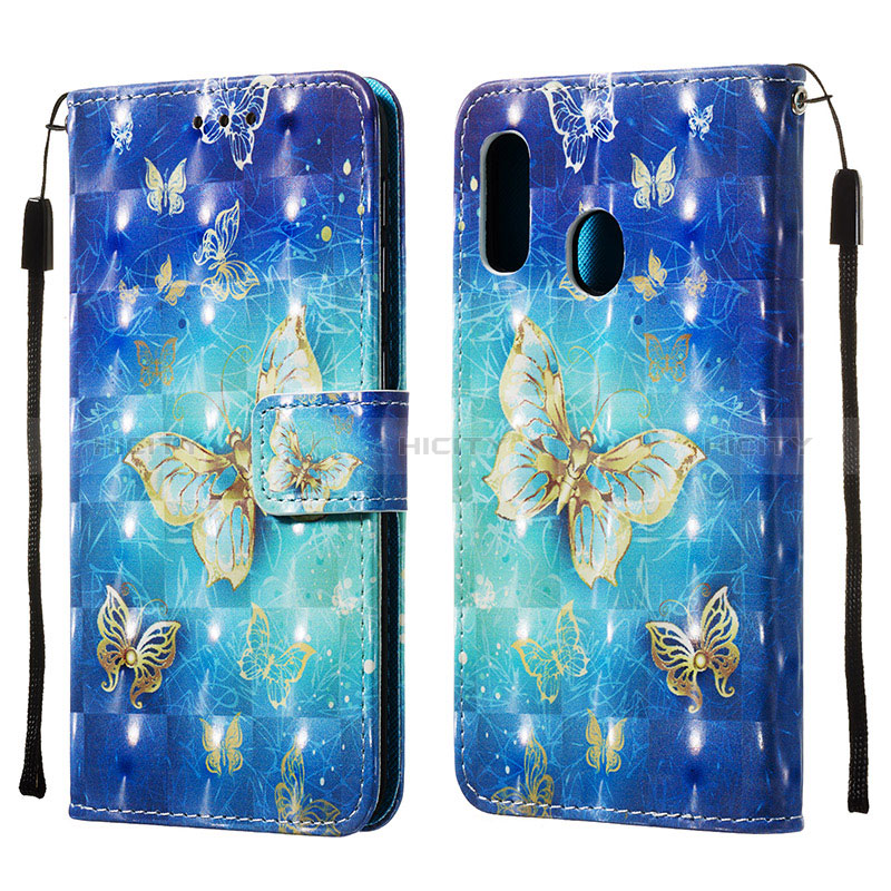 Custodia Portafoglio In Pelle Fantasia Modello Cover con Supporto Y03B per Samsung Galaxy A20e Cielo Blu