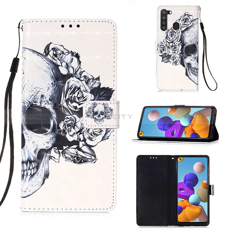 Custodia Portafoglio In Pelle Fantasia Modello Cover con Supporto Y03B per Samsung Galaxy A21