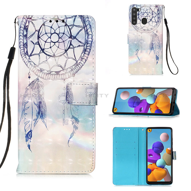 Custodia Portafoglio In Pelle Fantasia Modello Cover con Supporto Y03B per Samsung Galaxy A21 Azzurro