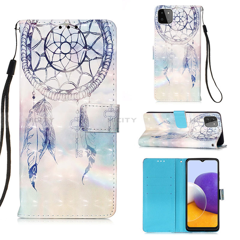 Custodia Portafoglio In Pelle Fantasia Modello Cover con Supporto Y03B per Samsung Galaxy A22s 5G Azzurro