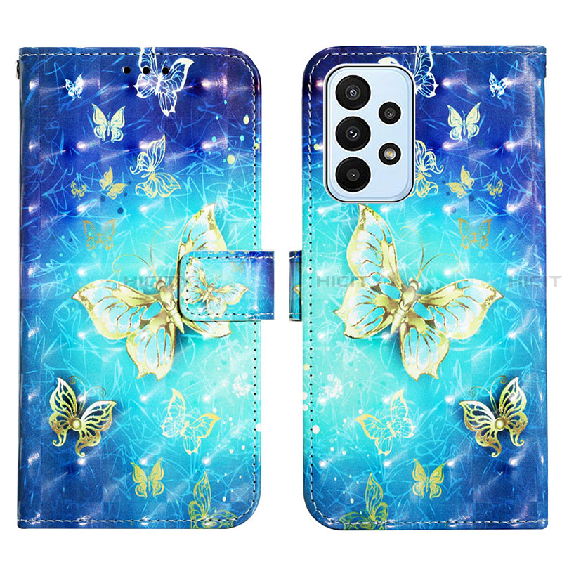 Custodia Portafoglio In Pelle Fantasia Modello Cover con Supporto Y03B per Samsung Galaxy A23 4G Cielo Blu