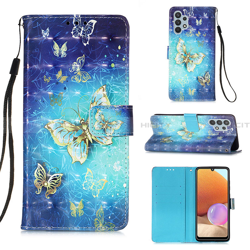 Custodia Portafoglio In Pelle Fantasia Modello Cover con Supporto Y03B per Samsung Galaxy A32 4G Cielo Blu