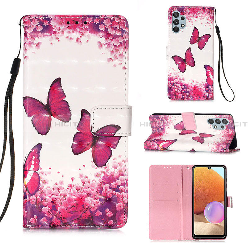 Custodia Portafoglio In Pelle Fantasia Modello Cover con Supporto Y03B per Samsung Galaxy A32 4G Rosa Caldo