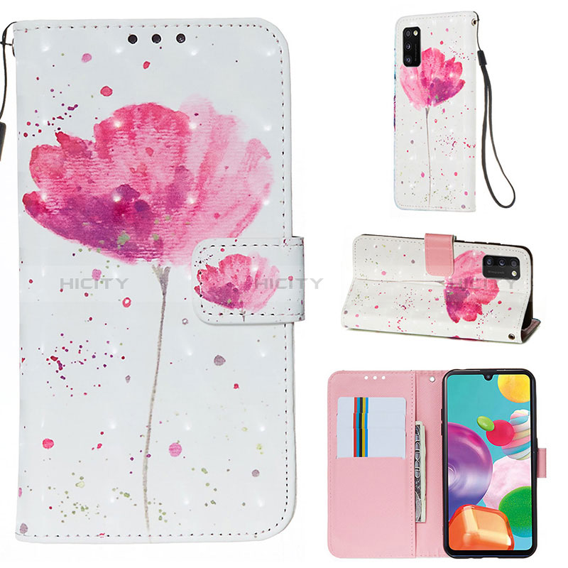 Custodia Portafoglio In Pelle Fantasia Modello Cover con Supporto Y03B per Samsung Galaxy A41 Rosa