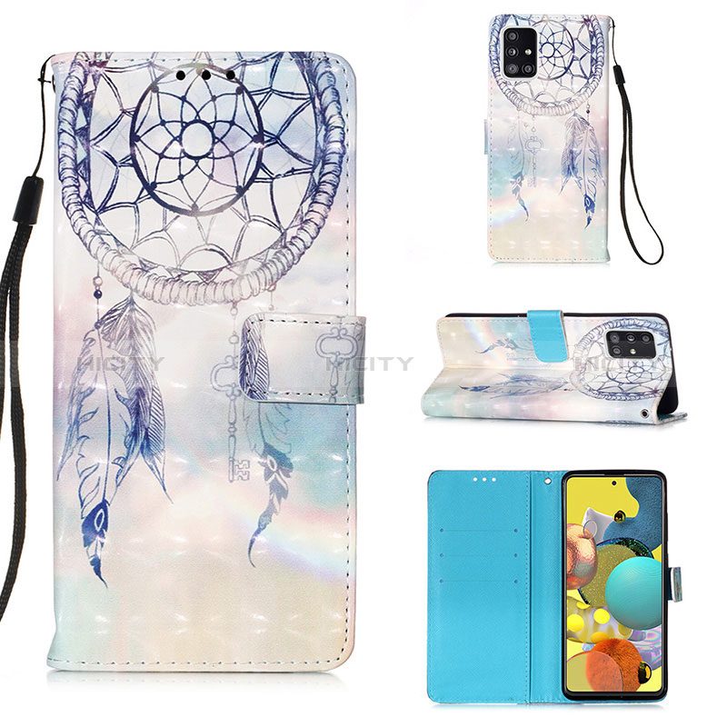 Custodia Portafoglio In Pelle Fantasia Modello Cover con Supporto Y03B per Samsung Galaxy A51 5G Azzurro