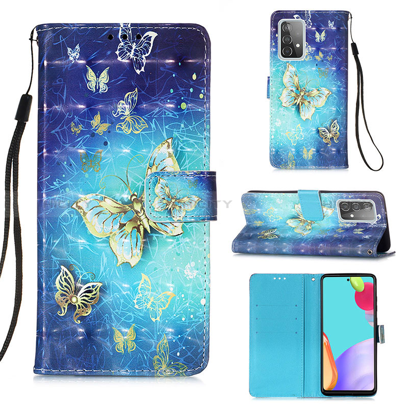 Custodia Portafoglio In Pelle Fantasia Modello Cover con Supporto Y03B per Samsung Galaxy A52s 5G Cielo Blu