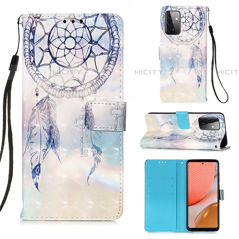 Custodia Portafoglio In Pelle Fantasia Modello Cover con Supporto Y03B per Samsung Galaxy A72 4G Azzurro