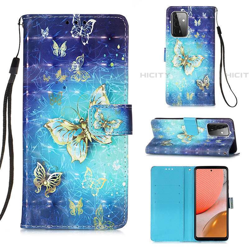 Custodia Portafoglio In Pelle Fantasia Modello Cover con Supporto Y03B per Samsung Galaxy A72 4G Cielo Blu