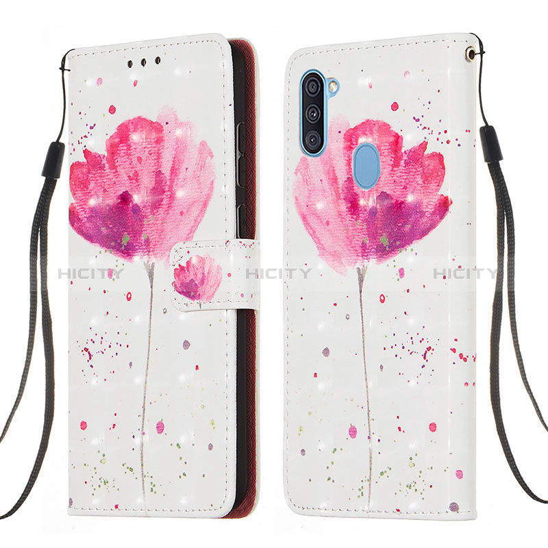 Custodia Portafoglio In Pelle Fantasia Modello Cover con Supporto Y03B per Samsung Galaxy M11 Rosa