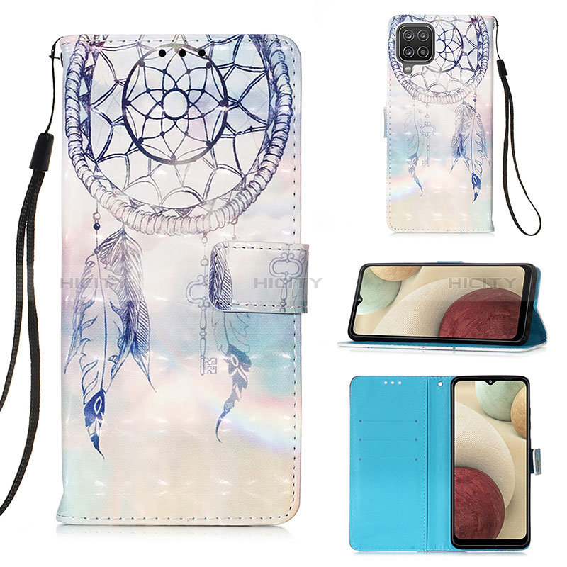 Custodia Portafoglio In Pelle Fantasia Modello Cover con Supporto Y03B per Samsung Galaxy M12 Azzurro