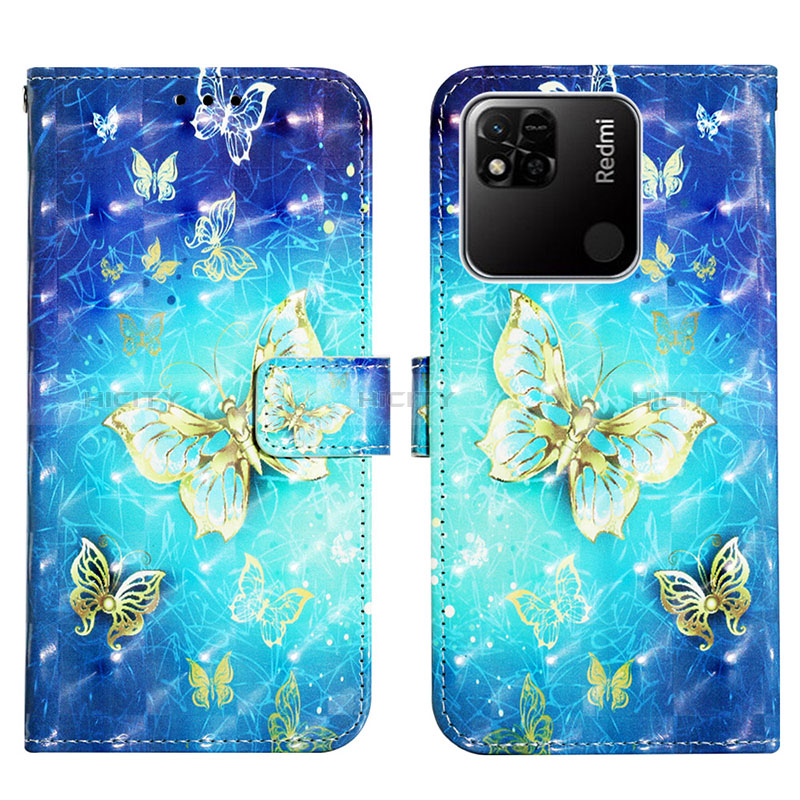 Custodia Portafoglio In Pelle Fantasia Modello Cover con Supporto Y03B per Xiaomi POCO C3 Cielo Blu