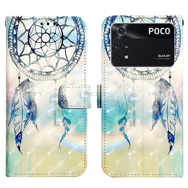 Custodia Portafoglio In Pelle Fantasia Modello Cover con Supporto Y03B per Xiaomi Poco M4 Pro 4G Azzurro