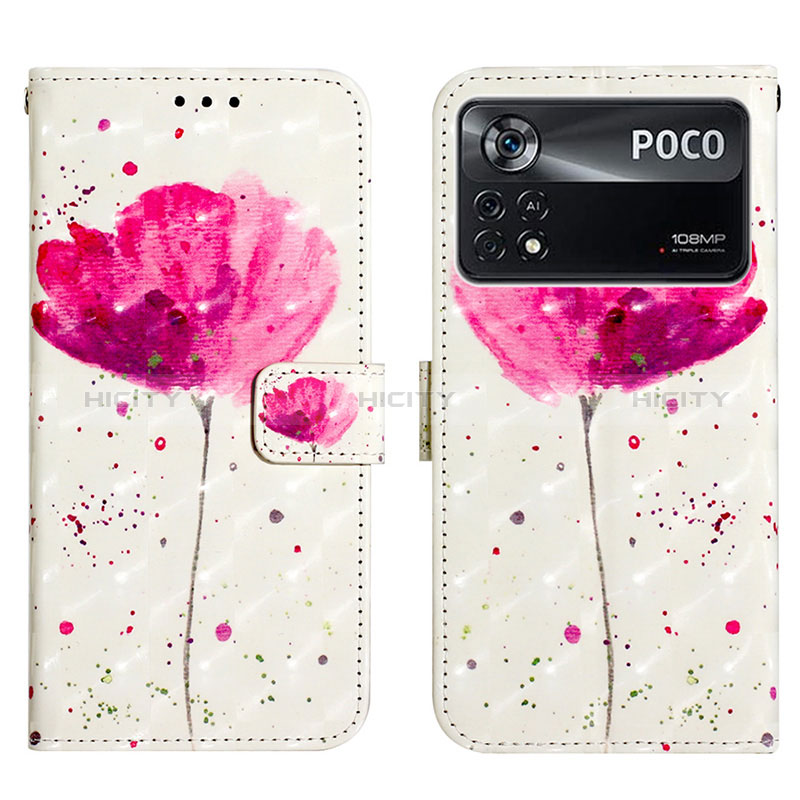 Custodia Portafoglio In Pelle Fantasia Modello Cover con Supporto Y03B per Xiaomi Poco X4 Pro 5G Rosa