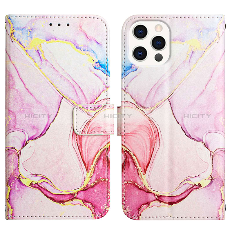 Custodia Portafoglio In Pelle Fantasia Modello Cover con Supporto Y04B per Apple iPhone 13 Pro Rosa