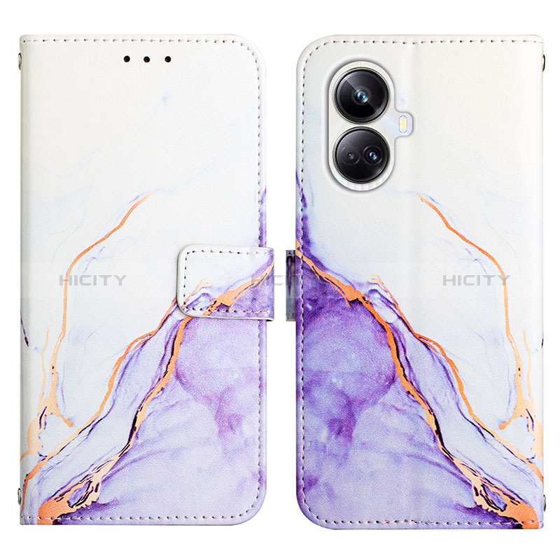 Custodia Portafoglio In Pelle Fantasia Modello Cover con Supporto Y04B per Realme 10 Pro+ Plus 5G Viola